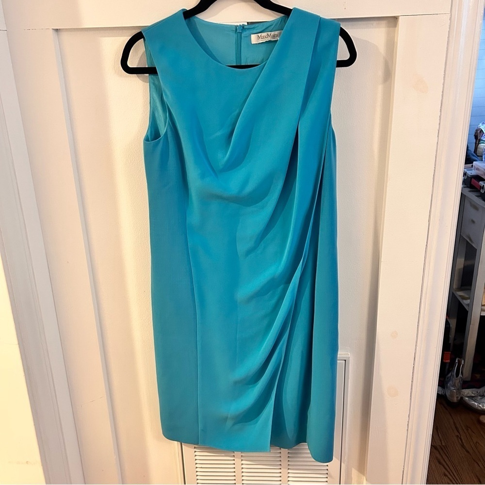 MaxMara Turquoise Draped sheath sleeveless Midi Dress size 8